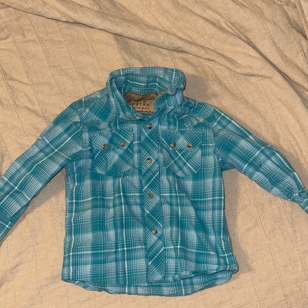 Wrangler Kids Turquoise Plaid Button Down Shirt